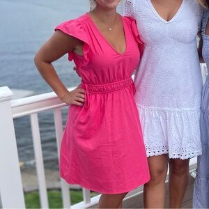 Pink Ruffled V-Neck Dress